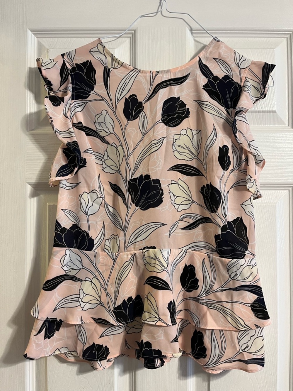 Banana Republic Pink Floral Ruffle Peplum Top